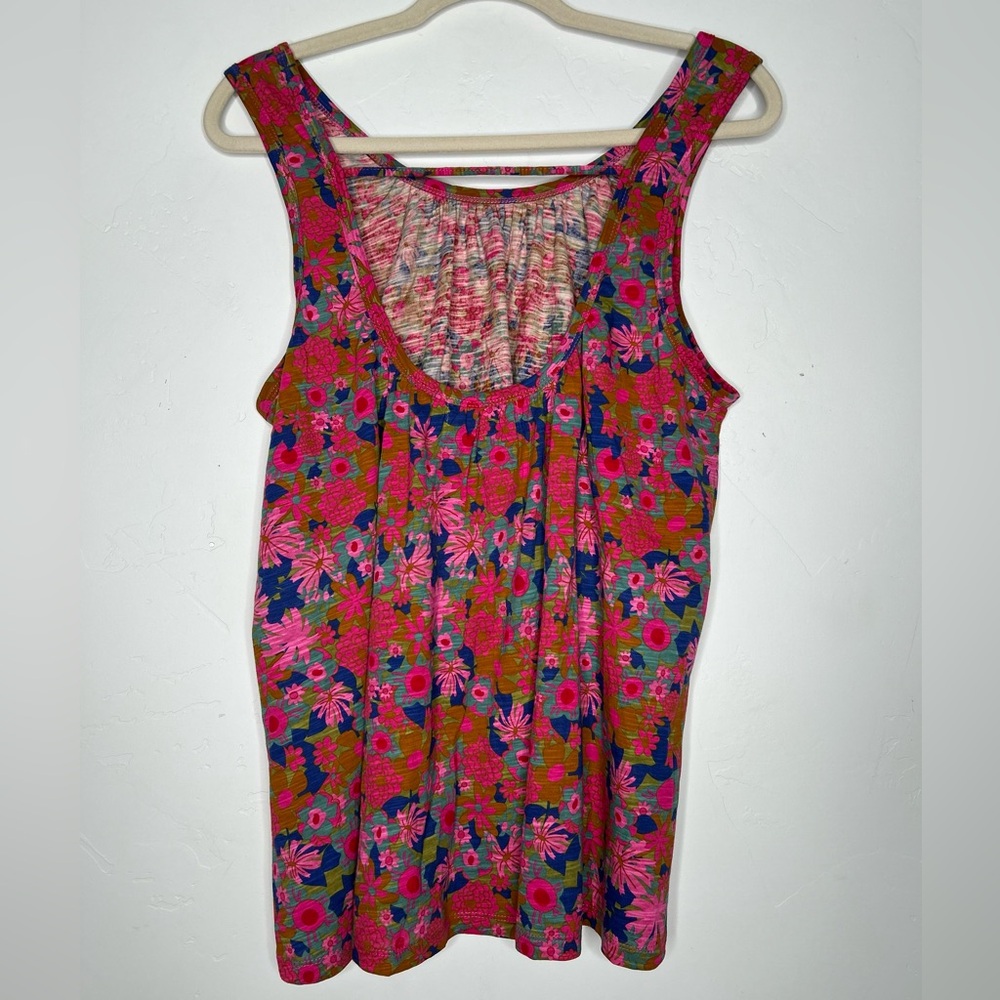 NWT NATURAL LIFE Pink Multicolor Floral Boxy Babydoll Tank Top Medium Cotton - Picture 2 of 9